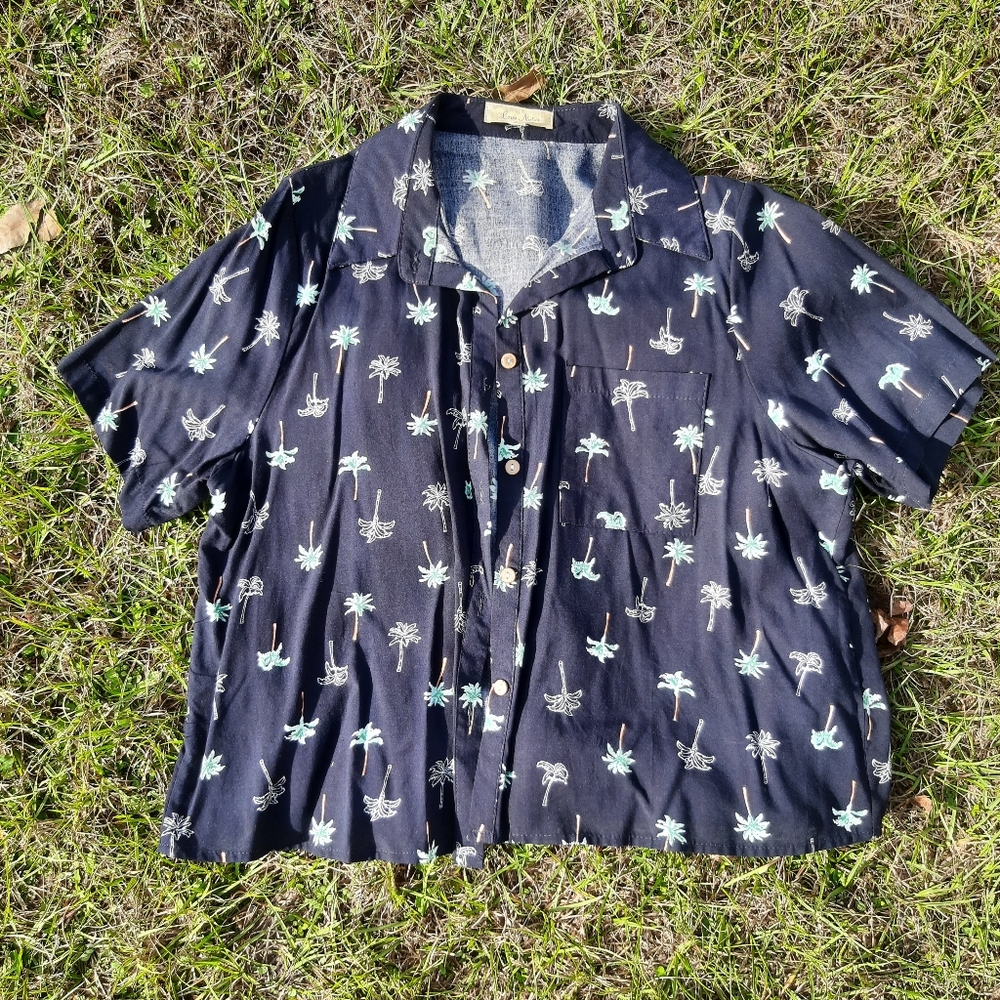 Crop Top Blue Palm Tree Print Shirt